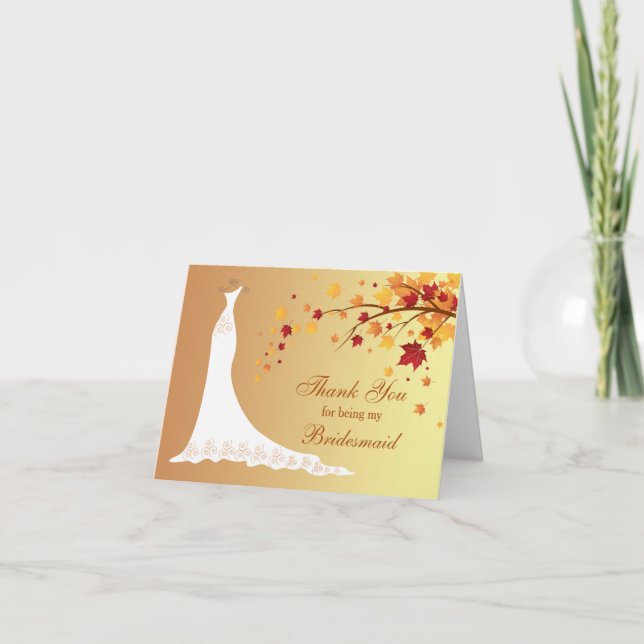 Autumn leaves, wedding gown Thank You Card (Front)