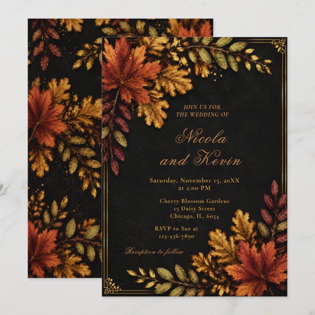 Autumn Leaves Wedding Invitation (Front/Back)