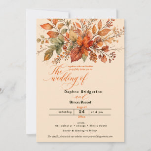 Autumn Leaves Wedding Invitation Rustic Botanical