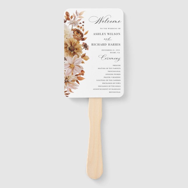 Autumn Leaves Wedding Program Hand Fan (Front)