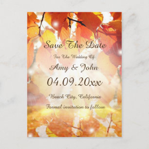 Autumn Leaves Wedding Save the Date Postcard