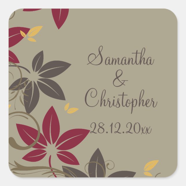 Autumn Leaves Wedding Square Sticker (Front)