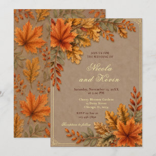 Autumn Leaves Wedding Warm Taupe Invitation