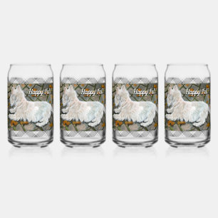 Autumn Leaves Westie on Patio Can Glass
