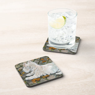 Autumn Leaves Westie on Patio Coaster