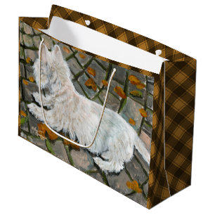 Autumn Leaves Westie on Patio Large Gift Bag