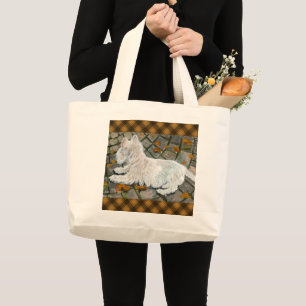 Autumn Leaves Westie on Patio Large Tote Bag