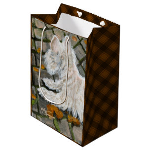 Autumn Leaves Westie on Patio Medium Gift Bag