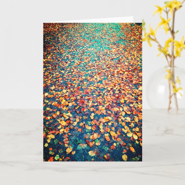 Autumn Leaves Wet Forest Path Card (Yellow Flower)