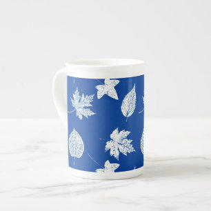 Autumn leaves - white and cobalt blue bone china mug