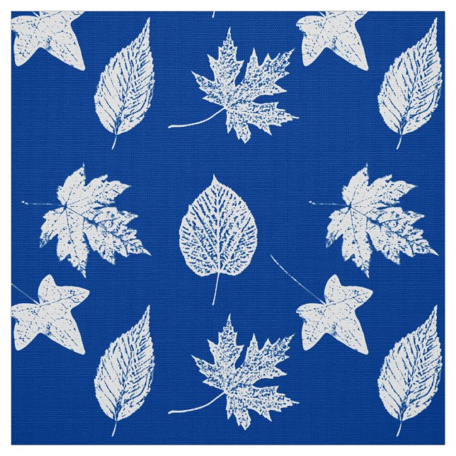 Autumn leaves - white and cobalt blue fabric (Swatch)
