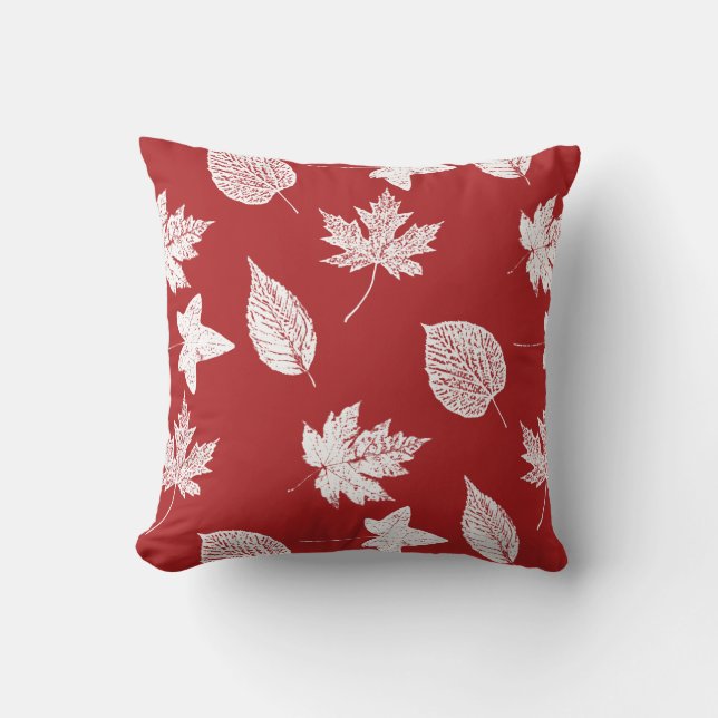 Autumn leaves - white and dark red cushion (Front)