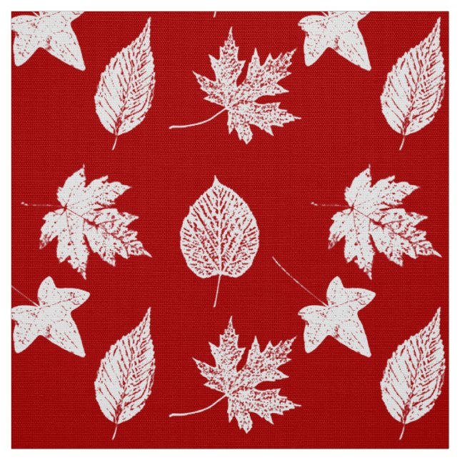 Autumn leaves - white and dark red fabric (Swatch)