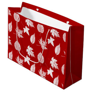Autumn leaves - white and dark red large gift bag