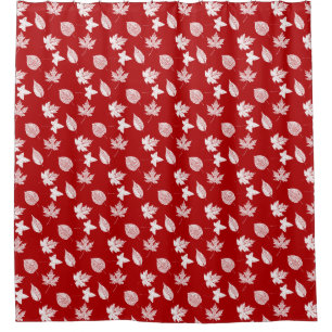 Autumn leaves - white and dark red shower curtain