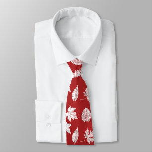 Autumn leaves - white and dark red tie