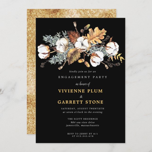 Autumn Leaves White Floral Engagement Party Invitation (Front/Back)