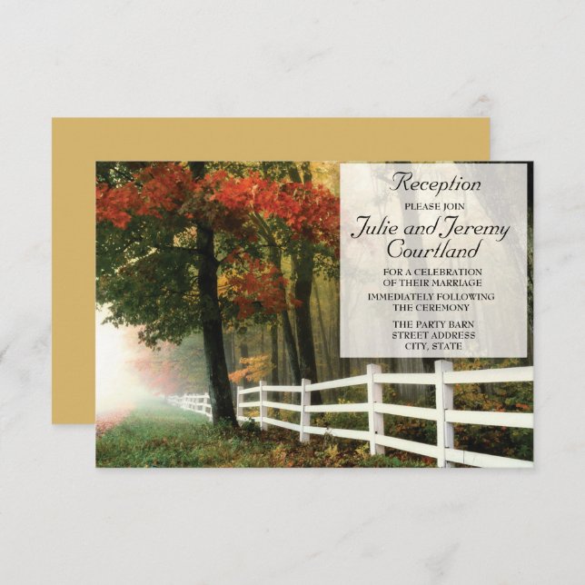 Autumn Leaves White Picket Fence Wedding Reception Invitation (Front/Back)