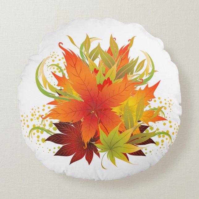 Autumn Leaves White Round Cushion (Front)
