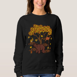 Autumn Leaves Wildlife Nature Cute Bear Deer Fores Sweatshirt