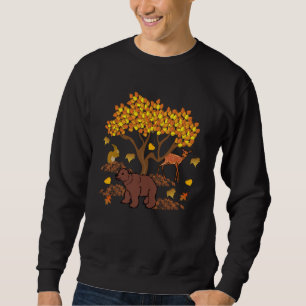 Autumn Leaves Wildlife Nature Cute Bear Deer Fores Sweatshirt