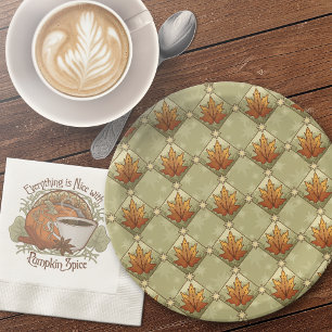 Autumn Leaves with Stars Diamond Pattern Paper Plate
