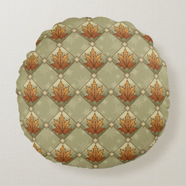 Autumn Leaves with Stars Diamond Pattern Round Cushion (Front)