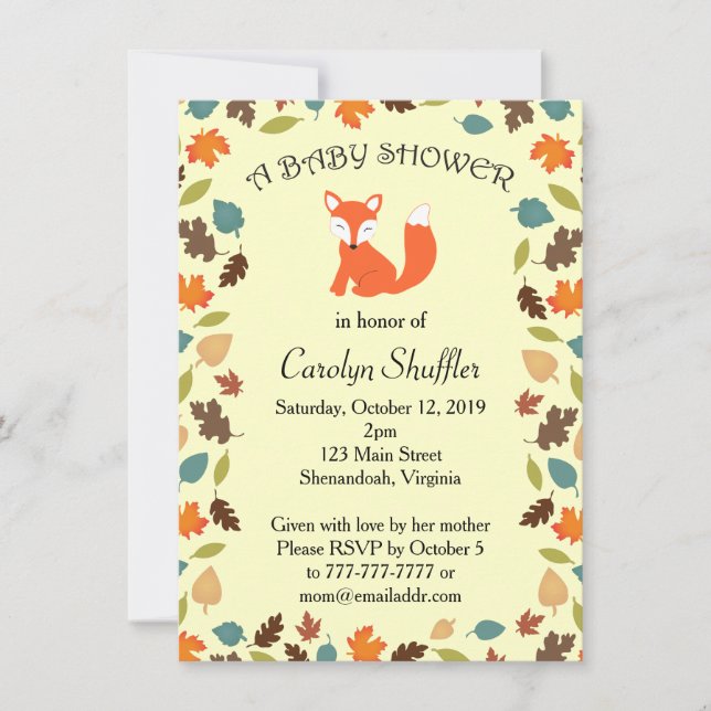 Autumn Leaves Woodland Fox Baby Shower Invitation (Front)