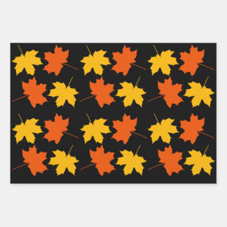 Autumn Leaves Wrapping Paper Flat Sheet Set of 3