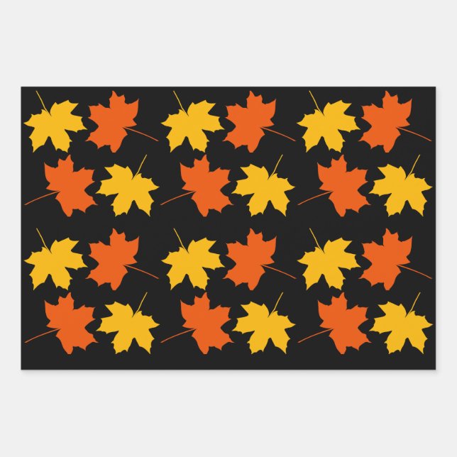 Autumn Leaves Wrapping Paper Flat Sheet Set of 3 (Front)