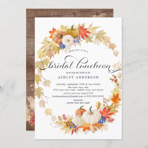 Autumn Leaves Wreath Bridal Shower Luncheon Invitation