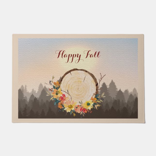 Autumn Leaves Wreath Forest Fog  Doormat (Front)
