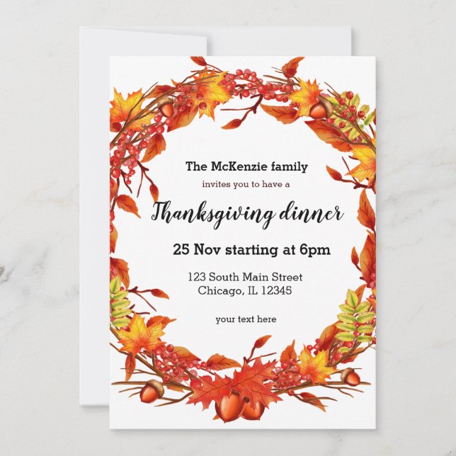 Autumn leaves wreath invitation (Front)