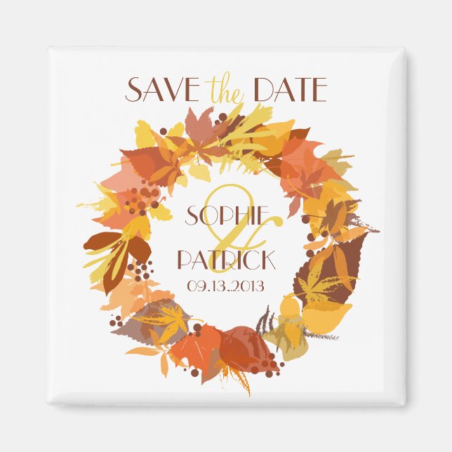 Autumn Leaves Wreath Save the Date Magnet (Front)