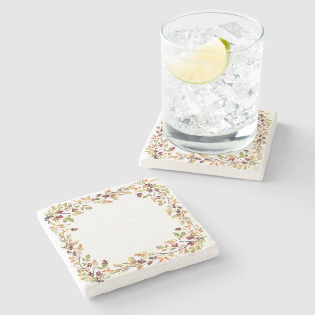 Autumn Leaves Wreath Stone Coaster (Side)