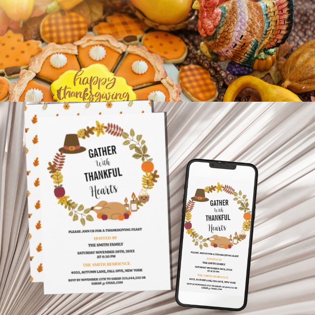 Autumn Leaves Wreath Thanksgiving Dinner Party  Invitation (Creator Uploaded)