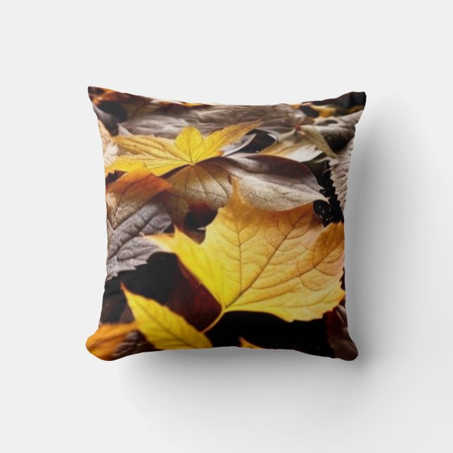 Autumn leaves yellow brown beautiful classic art cushion (Front)