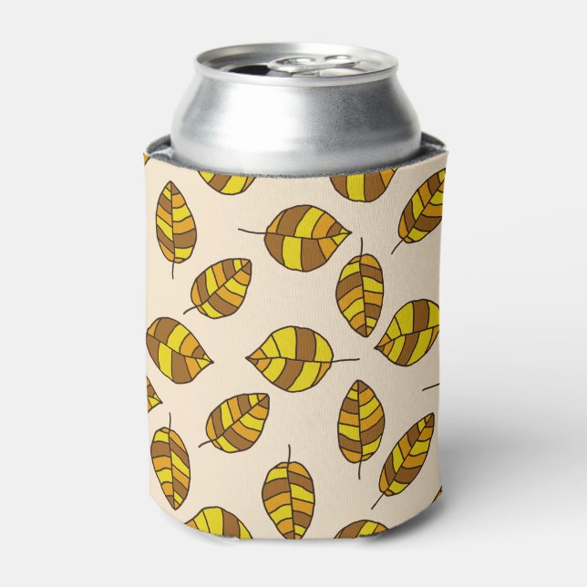 Autumn Leaves Yellow Leaf Pattern on any Colour Can Cooler (Can Front)