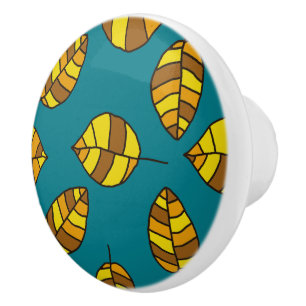 Autumn Leaves Yellow Leaf Pattern on any Colour Ceramic Knob