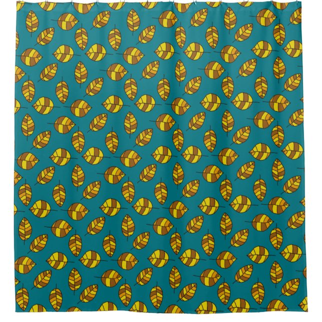 Autumn Leaves Yellow Leaf Pattern on any Colour Shower Curtain (Front)