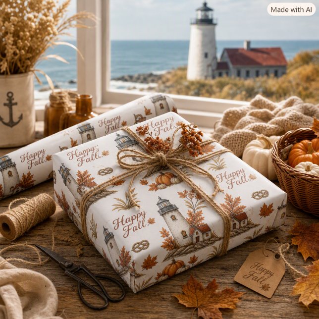 Autumn Lighthouse Brown Orange Fall Season  Wrapping Paper (Creator Uploaded)