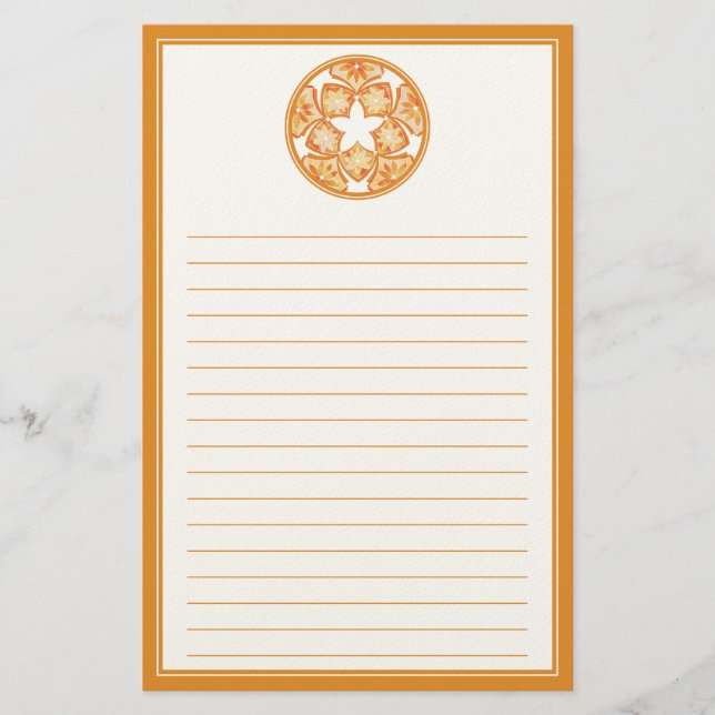 Autumn Lined Decorative Floral Tiles Stationery (Front)