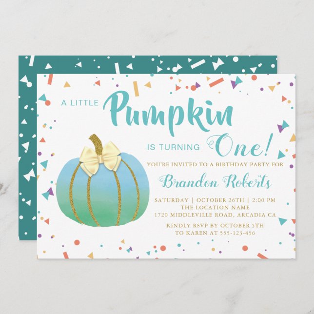 Autumn Little Pumpkin Boy 1st Birthday Photo Invitation (Front/Back)