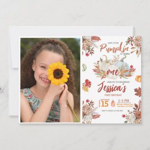 Autumn Little Pumpkin Turning One Fall Birthday Invitation