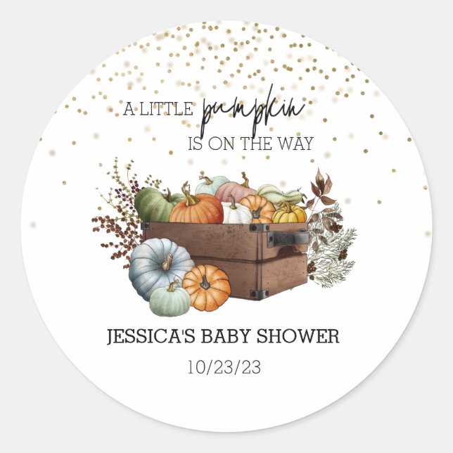Autumn Little Pumpkin Watercolor Baby Shower  Classic Round Sticker (Front)