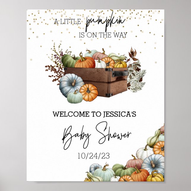 Autumn Little Pumpkin Watercolor Baby Shower  Poster (Front)