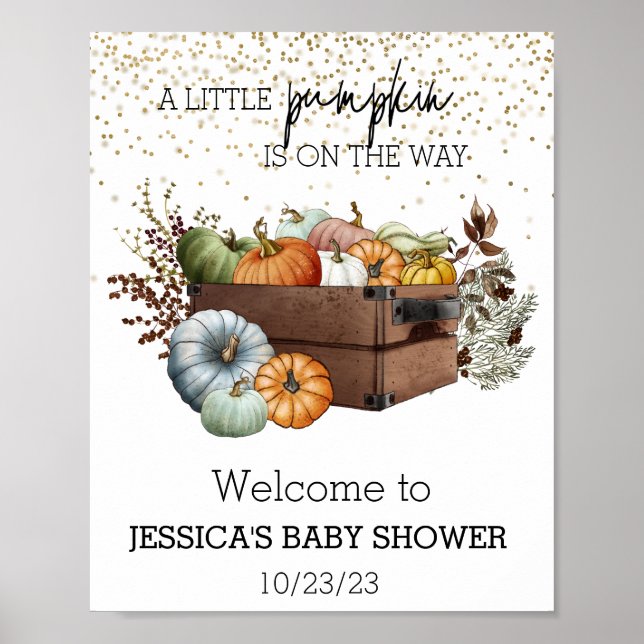 Autumn Little Pumpkin Watercolor Baby Shower Sign (Front)