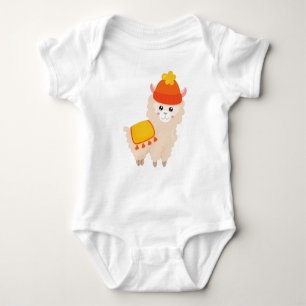 Autumn Llama, Cute Llama, Alpaca, Llama With Hat Baby Bodysuit