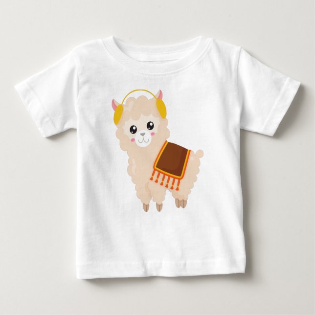 Autumn Llama, Cute Llama, Cute Alpaca, Ear Muffs Baby T-Shirt (Front)