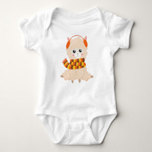 Autumn Llama, Cute Llama, Llama With Scarf, Alpaca Baby Bodysuit